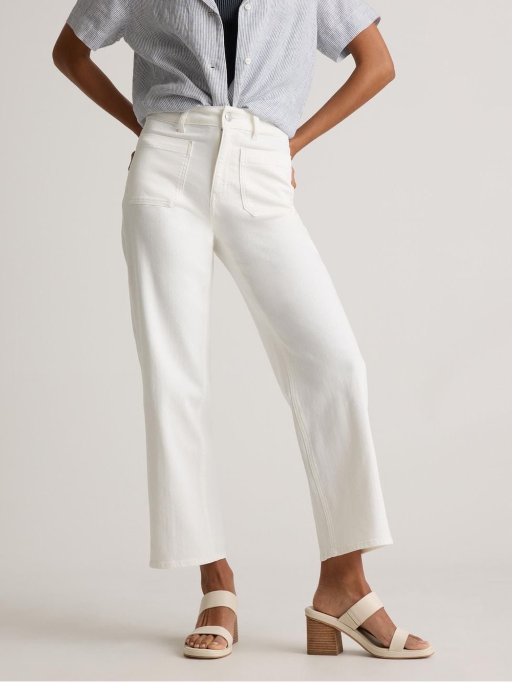 Quince Cloud White Bella Stretch Patch Pocket Wide Leg Jeans Size 31